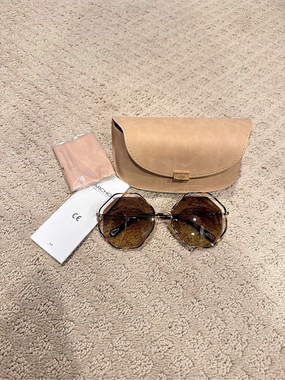 Chloé Poppy Octagon Sunglasses Brown & Gold in